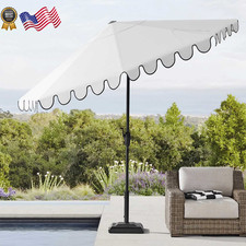 10' Scalloped Patio Market Umbrella Sunbrella Fabric Tilt Crank Outdoor New