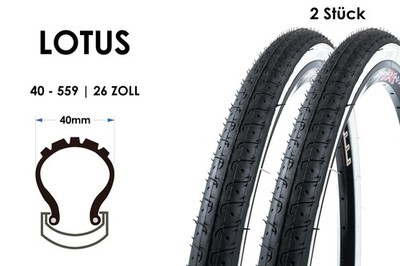 2 Stück 26 Zoll LOTUS 40-559 Fahrrad City Trekking Reifen 26x1.50 B-Ware