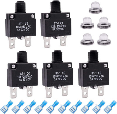 5Pcs 5Amp Circuit Breakers Push Button Manual Reset 125/250V AC 32V Dc,Overload