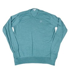 Peter Millar Wool Silk Sweater Blue V Neck 1818 Golf Logo XL