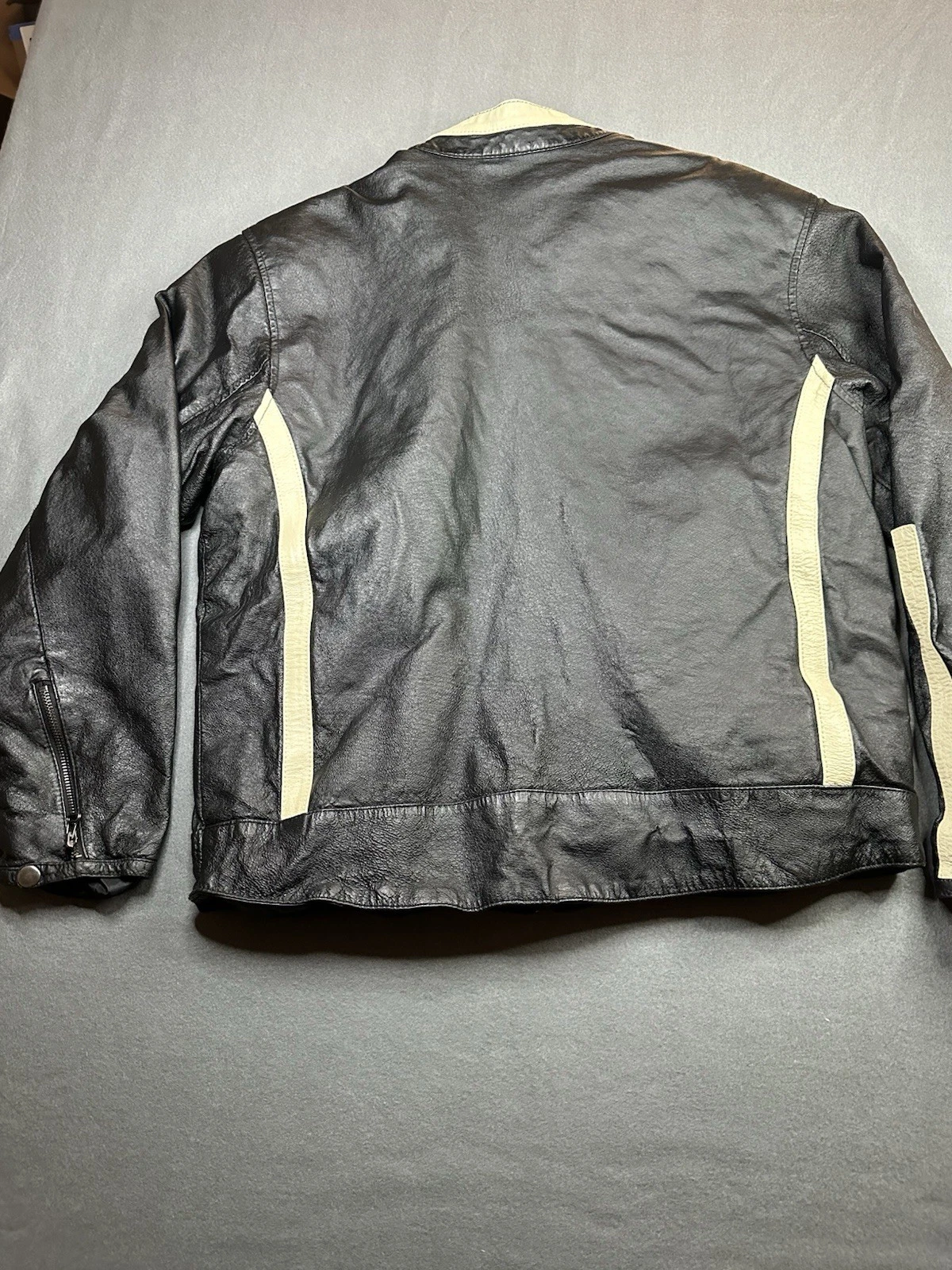 Vintage De-coded Black With Stipe Leather Jacket Mens Size M image 3