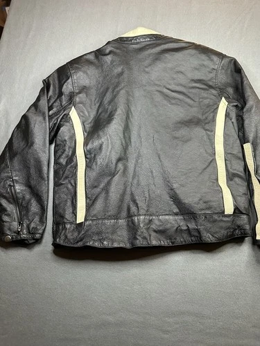 Vintage De-coded Black With Stipe Leather Jacket Mens Size M image 3