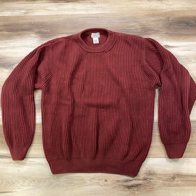 LL Bean Sweater Mens Large Crewneck Cotton Shaker Stitch Heritage Rust Red