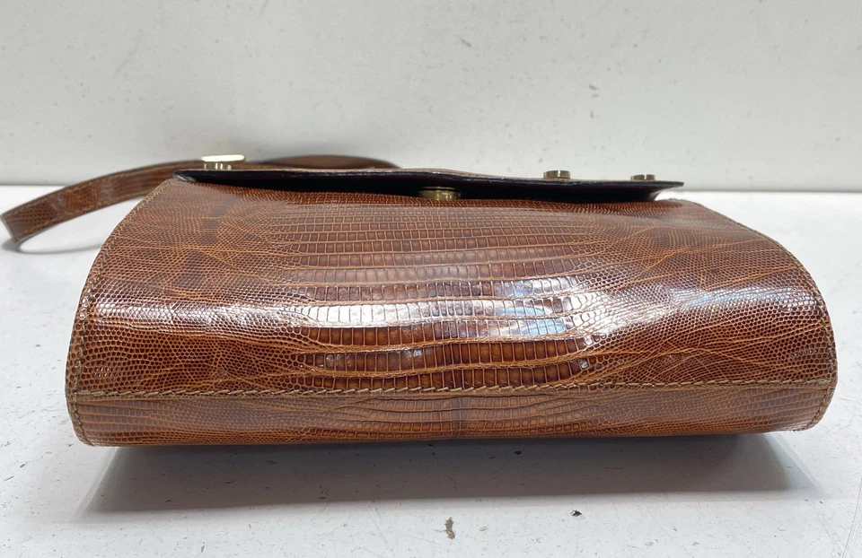 Женская сумка через плечо Nina Ricci коричневая ящерица тисненая кожа регулируемый ремень - Изображение 3 из 4