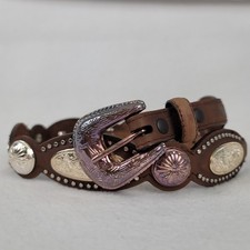 NWT Vintage Brown Leather Silver Concho Belt Western Cowgirl 1962R Size 30