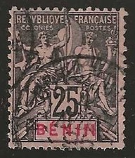 Bénin N°40 Type Groupe 25c noir sur rose oblitéré