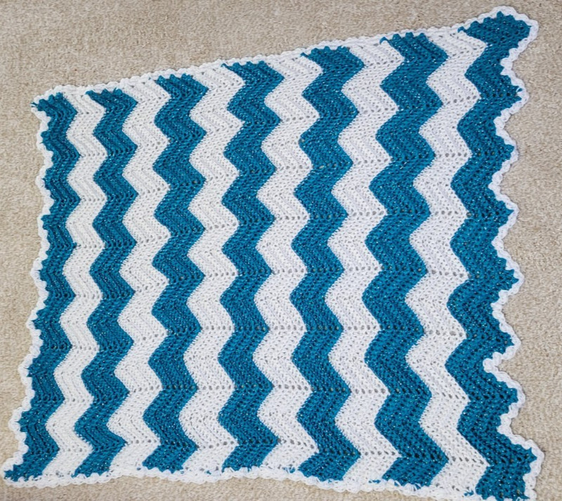 Hand crocheted afghan / Lap blanket Sparkly Blue And White 36 X 29
