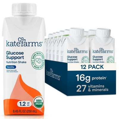 Organic 1.2 Glucose Support Shake, Vanilla, 16g Protein, 8.45 oz (12 Pack)