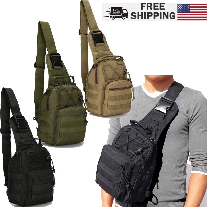 Mens Backpack Tactical Sling Shoulder Bag Molle Travel Chest Pack Outdoor Hiking