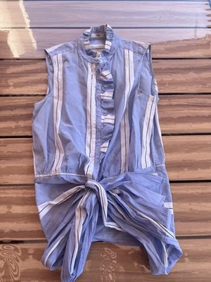 Mango combishort barboteuse rayé bleu/blanc coton ceinturé à nouer S - Photo 1/4