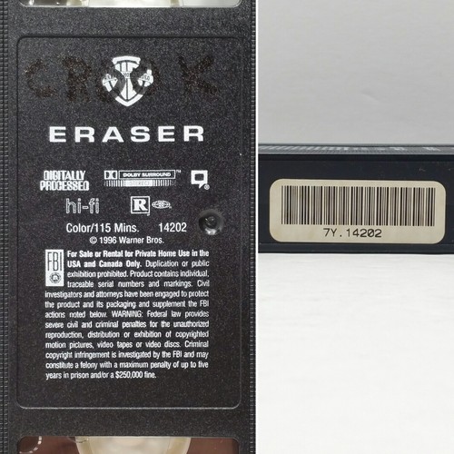 Eraser (VHS, 1996) Arnold Schwarzenegger James Caan Vanessa Williams TESTED - Foto 7 di 8