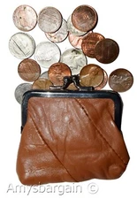 Women's Leather Change Purse mini coin purse coin Wallet bag change case brn new