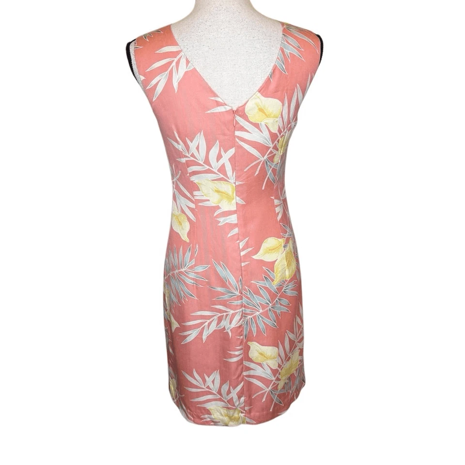 Vintage Tommy Bahama Coral Silk Coastal, Tropical Sheath Dress Size 4 - Image 4 of 4