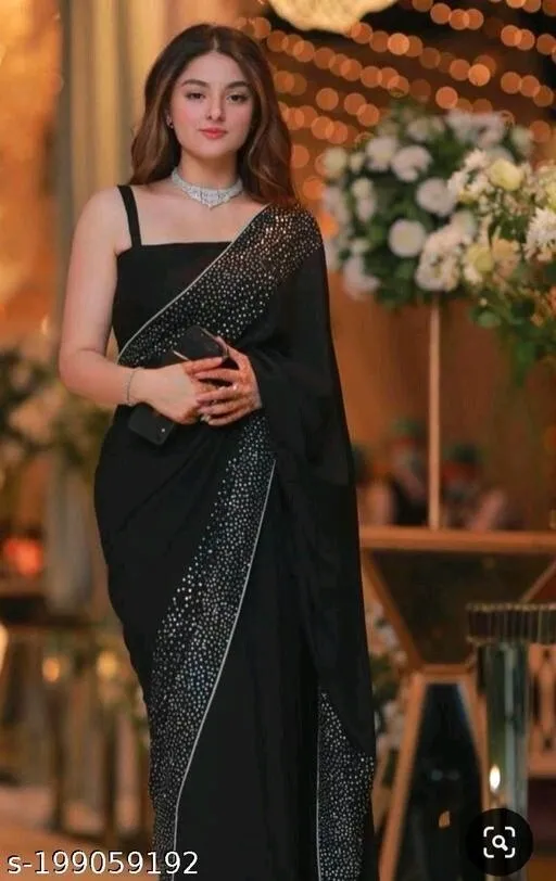 Gorgeous Black Saree Design With Embroidered Blouse For Wedding Parties -  Ethnic Race