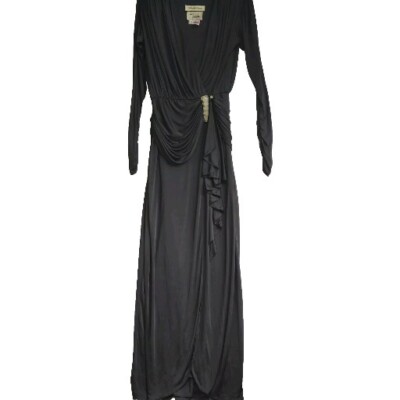 saks formal long dresses Vtg Tadashi Wrap around Long Gown Formal Dress Saks 5th Ave 80's Size 10  Black