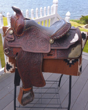 15'' VINTAGE EQUITATION QH BARS FLORAL TOOLED SILVER LACED WESTERN SADDLE 38.4 