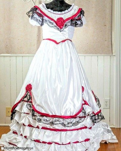 White Red Belle Gown Small Costume Hoop Theater Festival Civil War Halloween