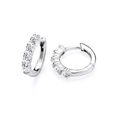Sterling Silver 925 simulated Diamond Hinged Huggie 14mm Hoop Earrings