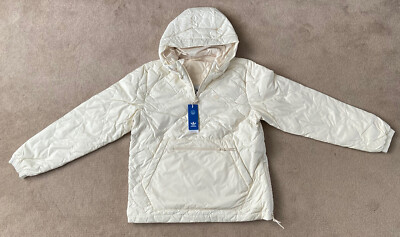 Adidas Daunen Stepp Half-Zip Puffer Jacke Mantel Overhead Winter Weiß Größe Small