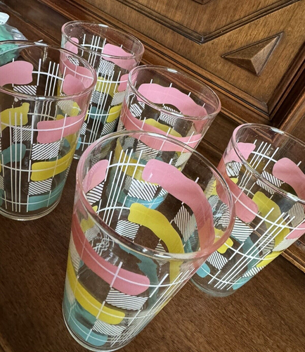 Set of 5 Vintage MCM Federal Glass Tumblers. Pink,Yellow,Blue - Picture 3 of 6
