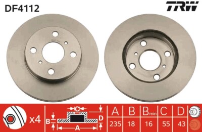2 x TRW DF4112 Bremsscheibe für TOYOTA