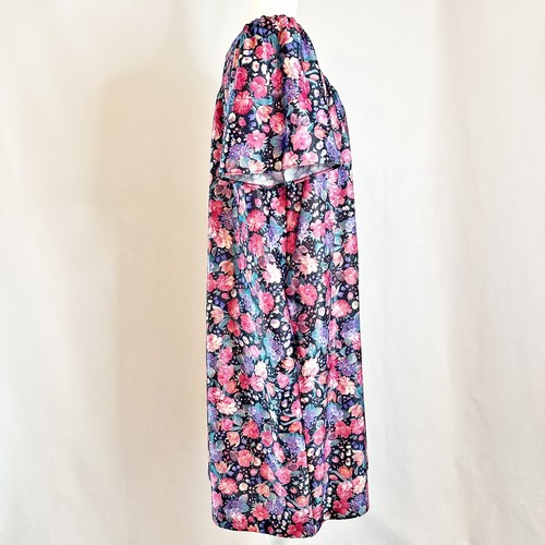 VTG Just for Women Black Floral House Dress Lounger Mumu Nightgown Large XL 1X - Picture 8 of 13