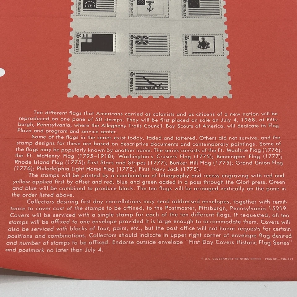 Vintage 1968 6¢ Historic Flag Commemorative Postage Stamp Series FDC Advertising - Image 3 of 4