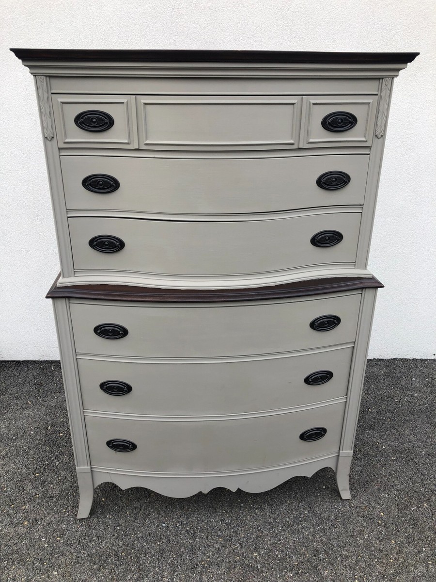 Vintage 2 Pc Set Dresser Highboy Mirror Hepplewhite Mahogany Painted Gray |  eBay