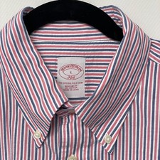 Brooks Brothers L Regular Fit Blue Red White Stripes Mens Dress Shirt 346 Large