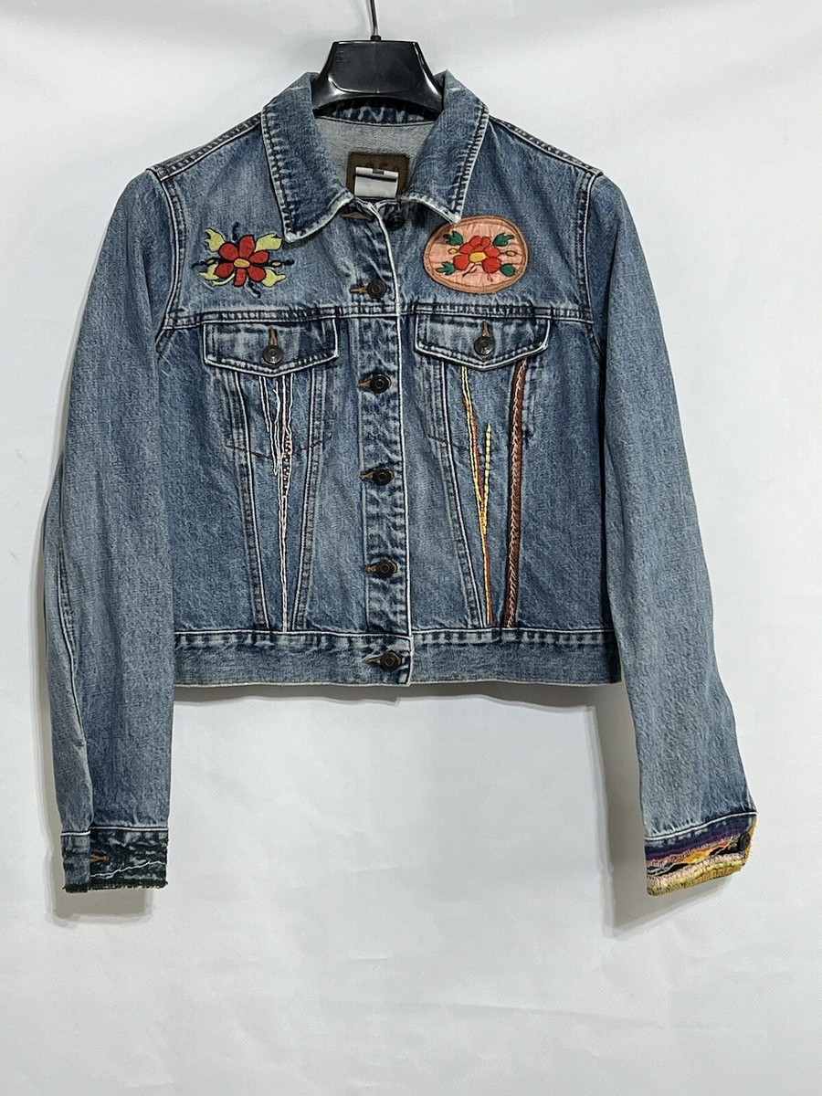 GAP 1969 Floral embroidered Floral Jean Denim Jacket L Button | eBay