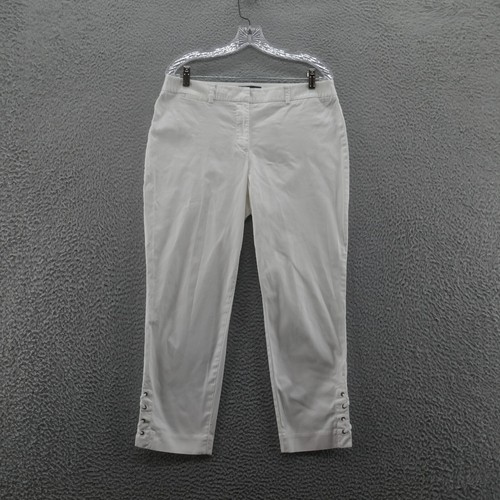 Talbots Womens Slim Leg Cropped Pants 10 White Lace Up Hem Stretch Career Casual