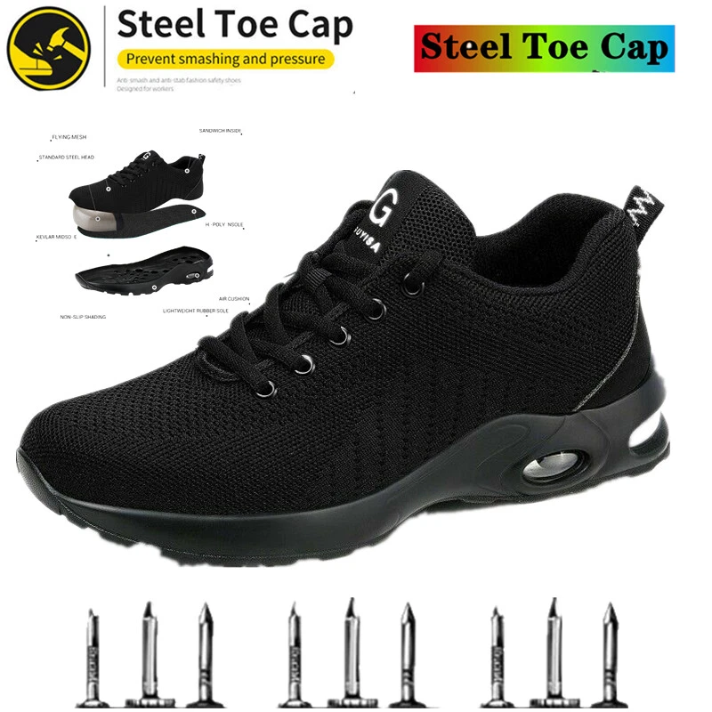 Mens Safety Shoes Indestructible Sneakers Steel Toe Work Shoes Slip Resistant US