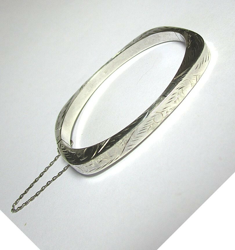 925 Sterling Silver Hinged Rectangular Bangle Bra… - image 1