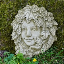 Floral Greenlady Stone Plaque | Garden Greenman Outdoor Hanging Statue Ornament