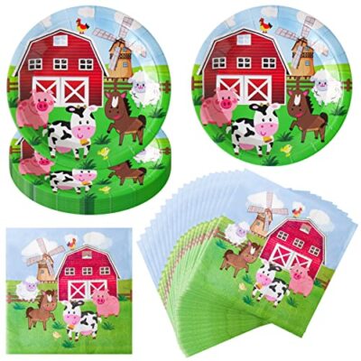 Set Stoviglie Animali Per Feste Bambini – 68 Pezzi Usa E Getta: Piatti 7″ E 9″, Bicchieri, Tovaglioli, Cannucce – Tema Animaletti, Ecologico