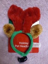 Antlers Holiday Pet Headband Costume Reindeer Christmas Red Green Brown NEW