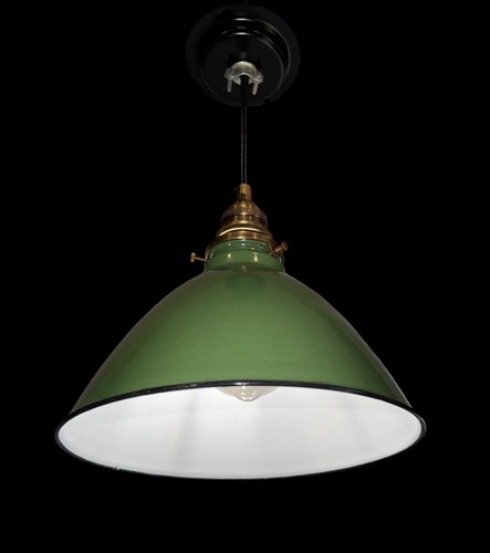 ONE Vintage 9" Porcelain Deep Cone Pendant Industrial Green Lamp Light UL Fitter - Picture 6 of 21