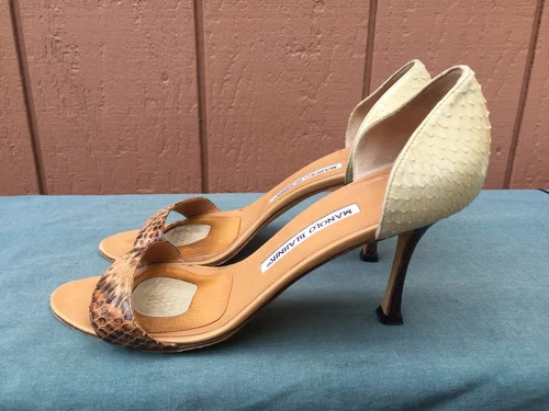EUC Manolo Blahnik Handmade Snakeskin D'ORSAY Pumps US Sz 9 EU 39