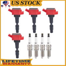 Set of 4 Ignition Coils UF-764 & Iridium Spark Plugs for 18-20 Kia Stinger 2.0L