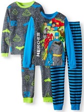 Justice League 4 PC Long Sleeve Tight Fit Cotton Pajama Set Boy Size 6