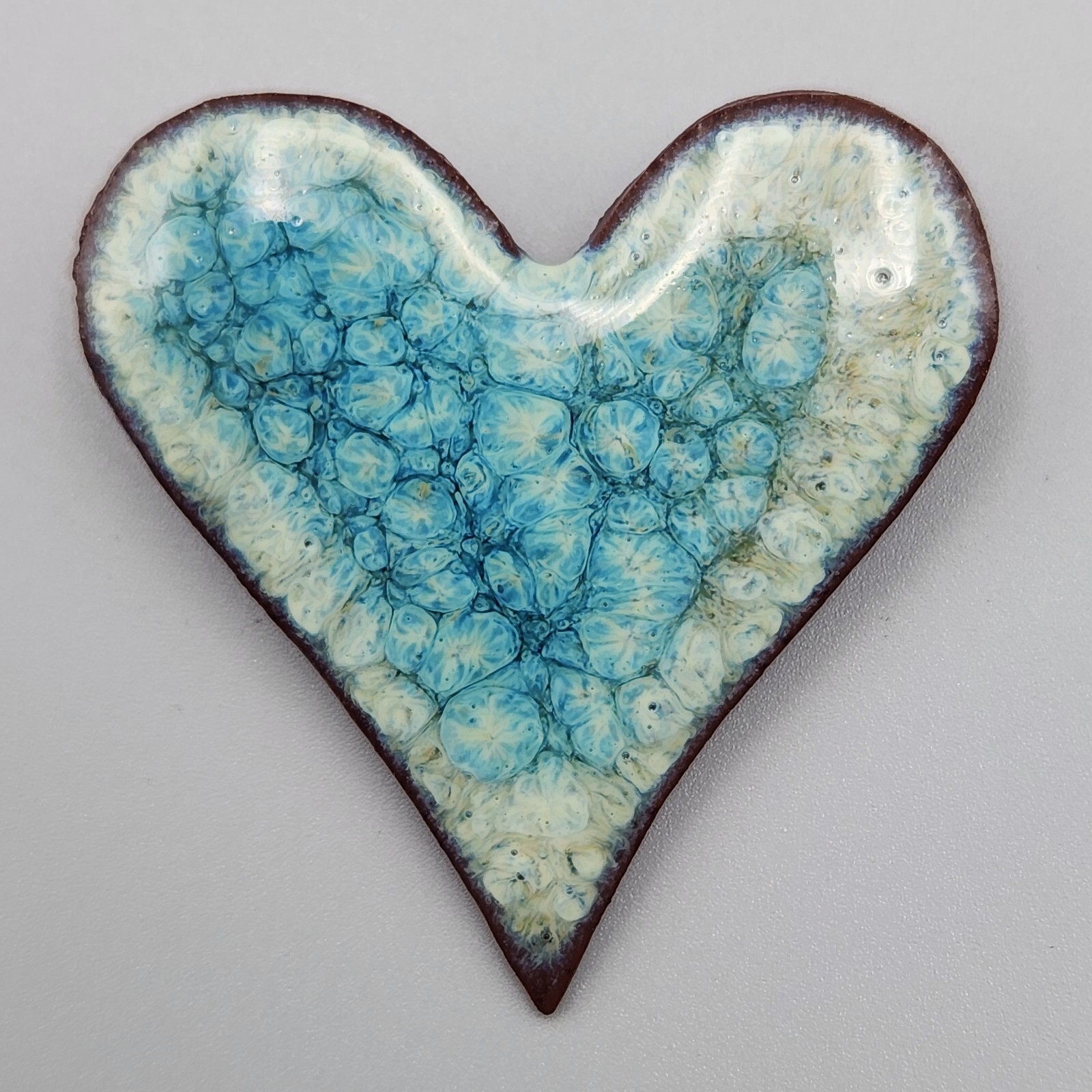 Vintage Art Pottery Heart Brooch Blue Cluster Lilypad Millefiori Look Rare Pin