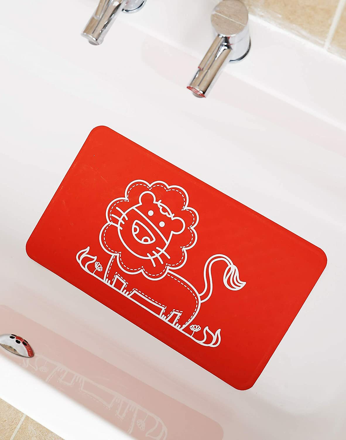 Alfombra de baño antideslizante de goma natural Salinka roja león selva