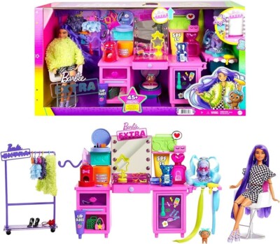 Barbie EXTRA Doll & Vanity Playset with Exclusive Doll, Pet Puppy, 45+ Piece Set