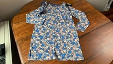 Tea Collection Floral Blue Girl Cotton Long Sleeve Ruffle Shoulder Dress Size 16