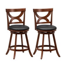 Set of 2 Kitchen Swivel Bar Stools w/Soft Cushion and Ergonomic Curved Backrest