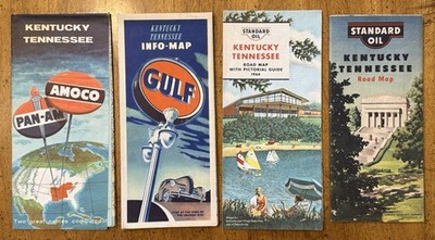 Lot Of (4) VINTAGE Kentucky-Tennessee Road Maps Gulf Standard Oil Pan-Am Amoco