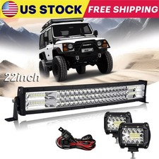 Tri Row 22inch Led Work Light Bar Flood Spot4 Pods Offroad For Jeep Truck Suv