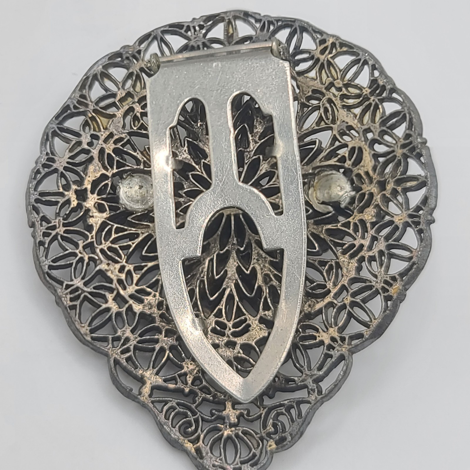 Vintage Rhinestone Dress Clip Pastel Blue Pink Silver Tone