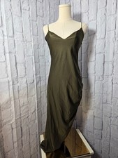 Windsor Large Olive Green Ruched Side Bodycon High Slit Wedding Cocktail Dress
