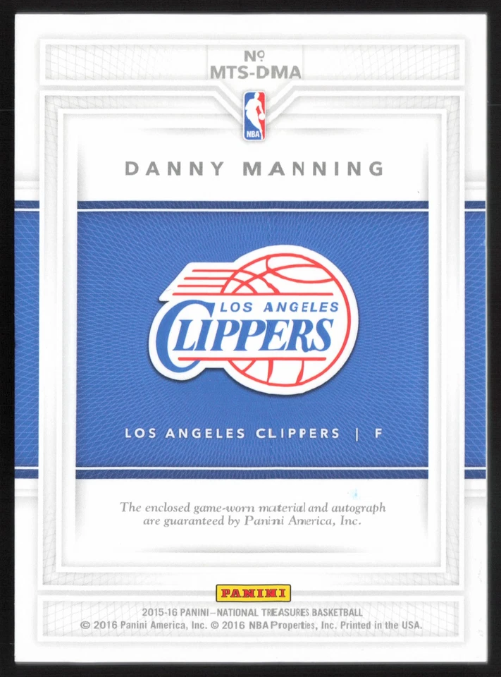 Danny Manning 2015 Panini National Treasures Material Signatures #MTS-DMA /99 - Image 2 of 2